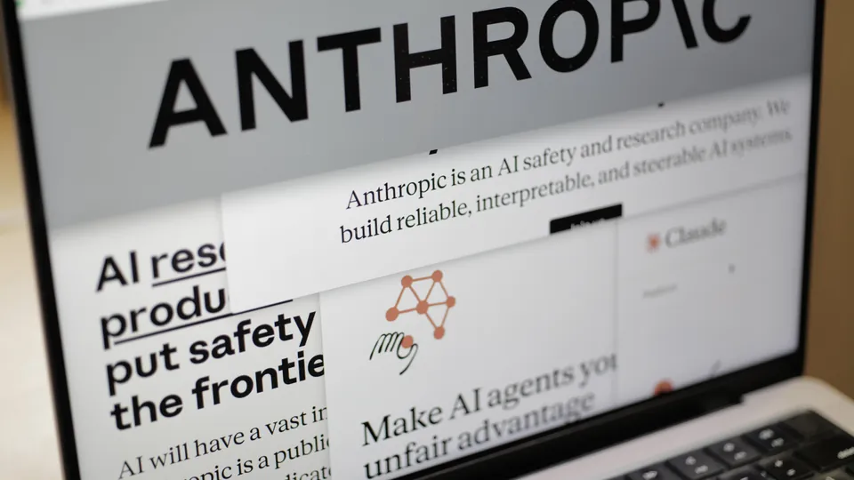 The homepage of AI safety and research company Anthropic displayed on a laptop screen.
