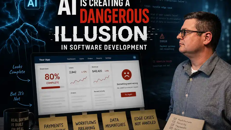 A conceptual illustration highlighting the hidden technical risks of relying on AI-generated software.